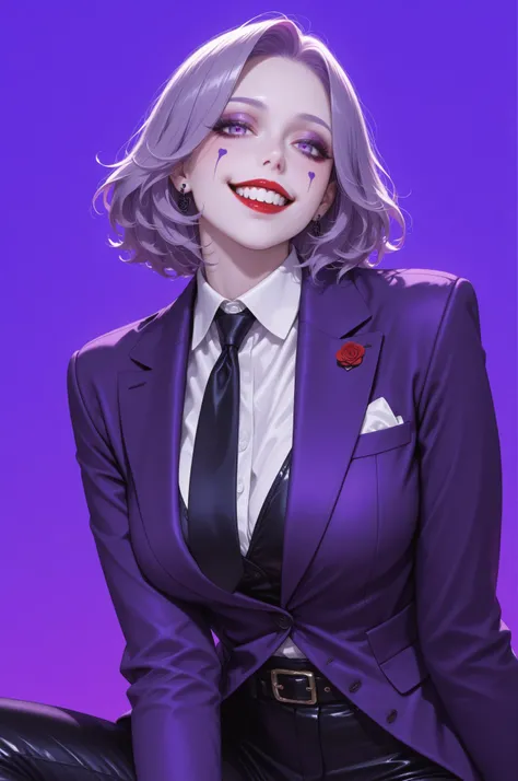 Joker, wearing cowboy style in purple.