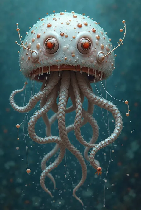 Jellyfish with 5 snakes, blindfolded crying, the stitched mouth, With a Phoenix