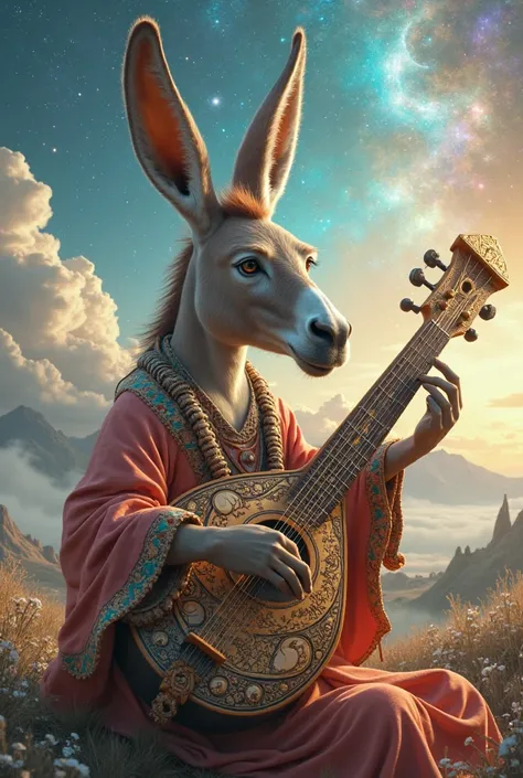 It's a donkey, he's playing the rabab.