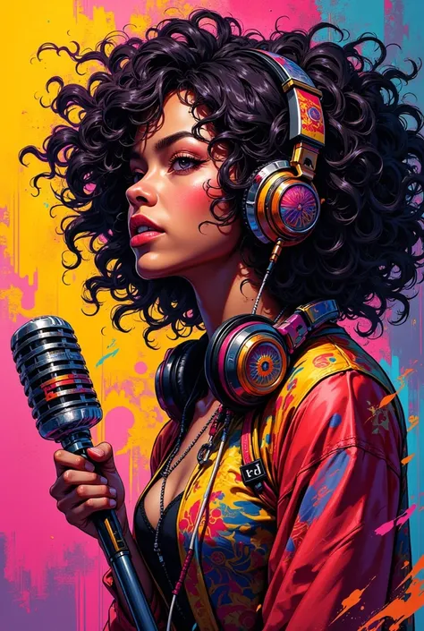 womanhood、horizontal、Art、colorful、headphones、microphone