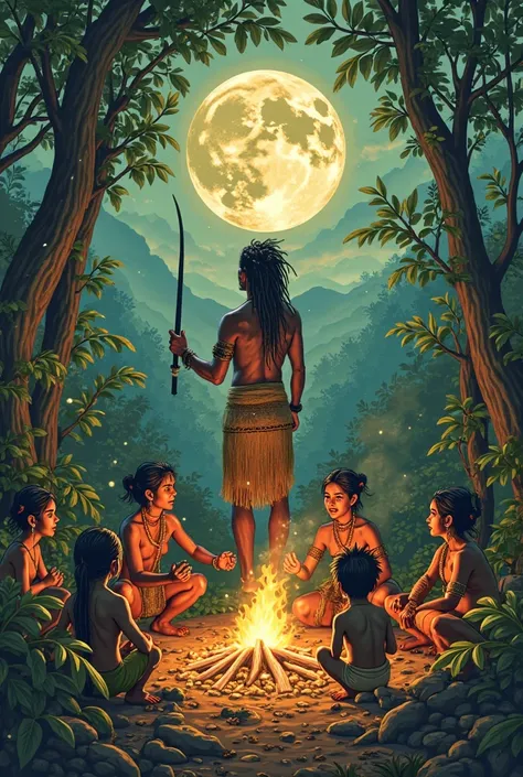 Nhanderu Creating the World - Illustration of Nhanderu (o Grande Pai), central figure in Guarani mythology, creating the Earth a...