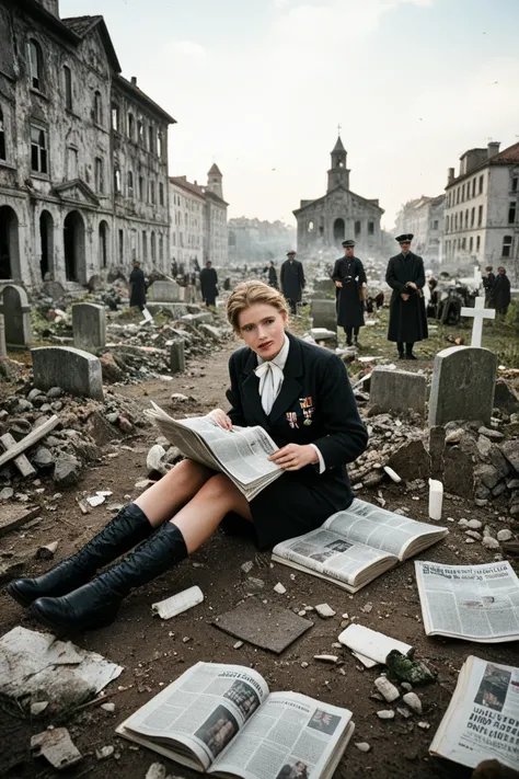 📍 Scene 12: Aftermath and the Seeds of WWII
Prompt:
A graveyard full of white crosses, destroyed cities, starving children, and ...