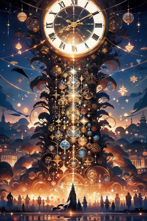 with the big clock in the background Ticking the time A fantastic time past Now Future Pale Shining Moon Fantasy Resplendent Nig...