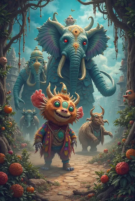 Create a movie poster image showing tralalero tralala, Elephant cocophants, Odin din din and crocodile bomber and that below say...
