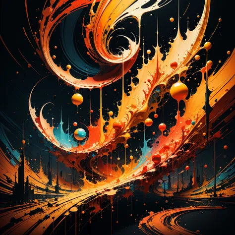 abstract art inspired by jazz music, visual rhythm, vibrant strokes, warm color palette with energetic reds and yellows, layered...