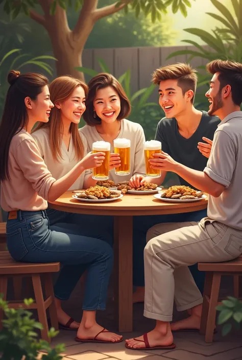 Generate, where these same people will smile at each other and hold beer with dried fish in their hands