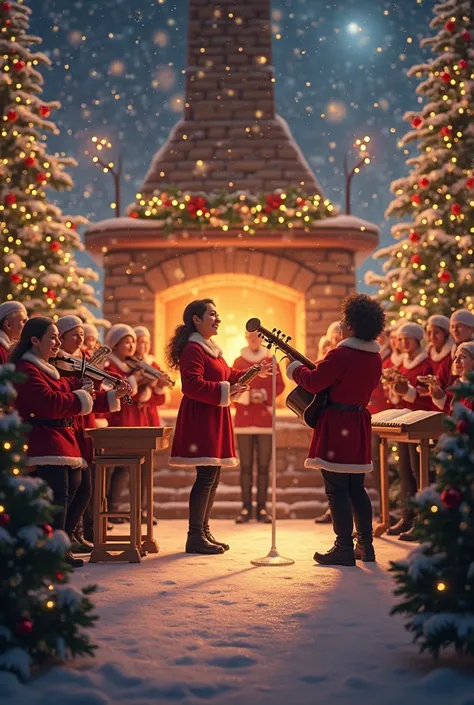 band with choir on christmas background