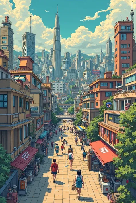 une ville morene style manga  vu depuis le haut