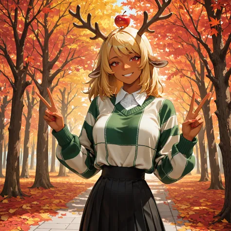 (masterpiece) (highly detailed face) solo female, Noelle Holiday from Deltarune, tan skin colour, blonde hair, skinny waist, dee...