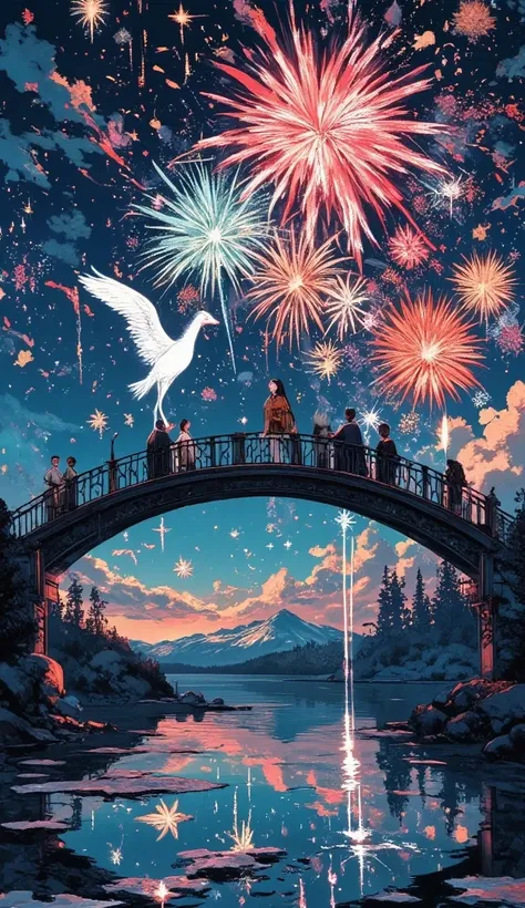 fireworks display。on the bridge
→ Perfect for romantic compositions viewed from a distance