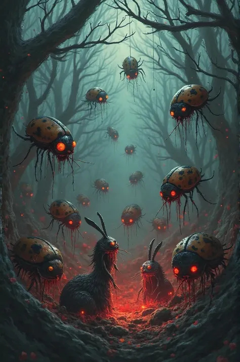 Zombie ladybugs bite little rabbits 