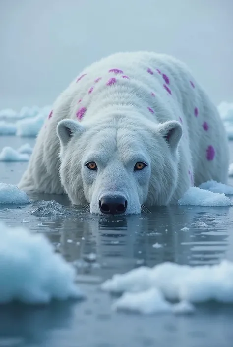 white monster with purple dots are rising from a big icebergs in the NorthPole, from the ice there is a giant Monster Photograph...
