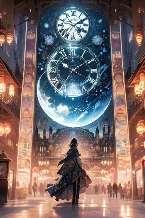 with the big clock in the background　Ticking the time　A fantastic time　past　Now　Future　Pale Shining Moon　Fantasy　Resplendent Nig...