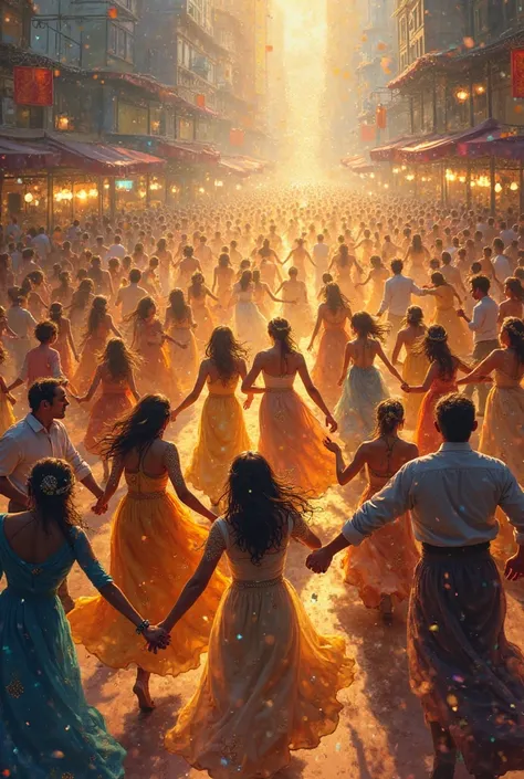 * A scene of people dancing continuously day after day, night after night.