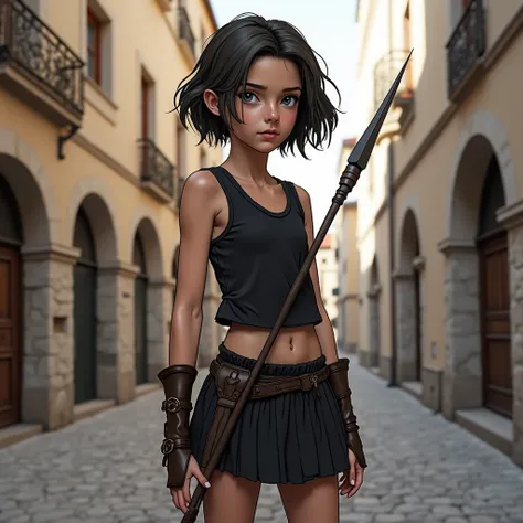 13-year-old girl, 153 cm tall, slender body with fair skin and, for her age, larger breasts. Der Kopf hat kurzes, dunkelbraunes...