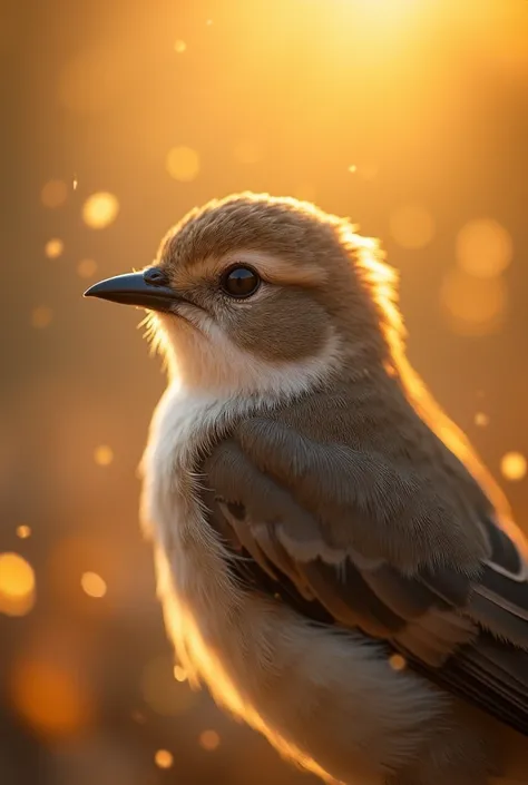 Un portrait en gros plan captivant d'un joli petit oiseau illuminé par la douce lumière dorée d'un matin tranquille, avec des bo...