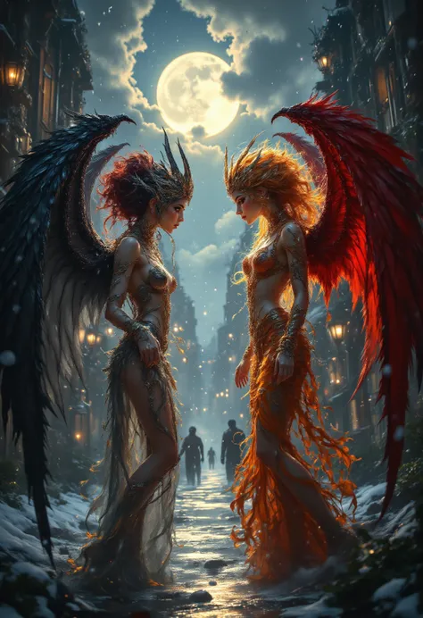 aidmafluxpro1.1,aidmamj6.1,horns,feathered wings,shadow wings,wings,score_9, score_8_up, score_7_up, an epic fantasy painting, w...