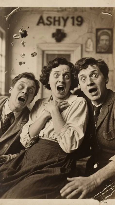 old photograph, absolutely expressive faces IN UNPREDICTABLE SITUATIONS, aged and surreal photography. Shocking and funny OUTCO...