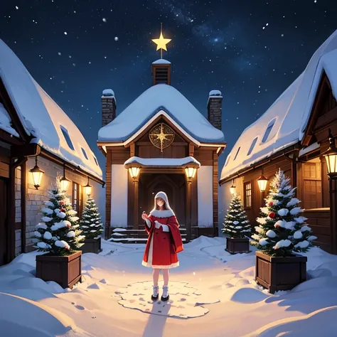 Create a Christmas-themed illustration titled "Buon Santo Stefano". The scene features Saint Stephen wearing red and gold martyr...