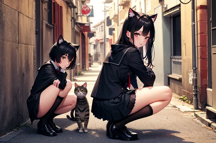 High image quality, high resolution, smooth gradation, vivid colors, a black cloak, a black student uniform, summer uniform, bla...