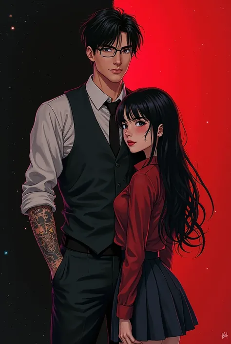 Create me an image Male Character (Professor):
A 24-year-old man, attractive and serious-looking. He has visible tattoos on one ...