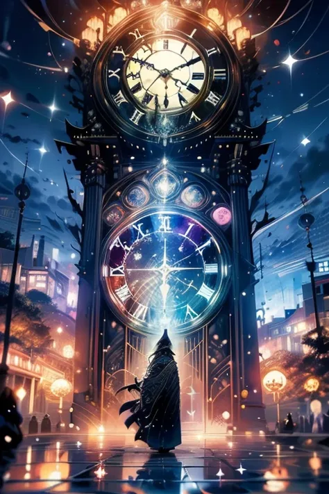 Doomsday aristocrats　The beautiful　stand in front of the gate of the land of time　You can see a large clock tower right in front...