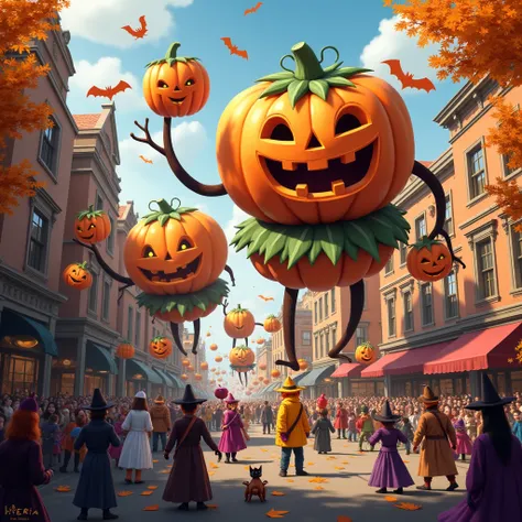 Halloween parade with giant pumpkin floats
