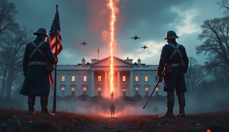 Create a hyper-realistic digital painting style thumbnail showing a dramatic transition from 1776 to the modern era of the Unite...