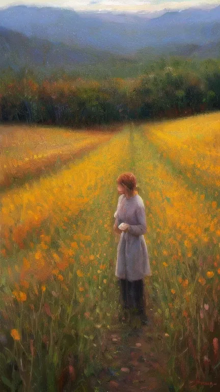 An oil painting of a joyful soul radiating colorful light in a glowing natural field, with symbolic representations of kindness ...