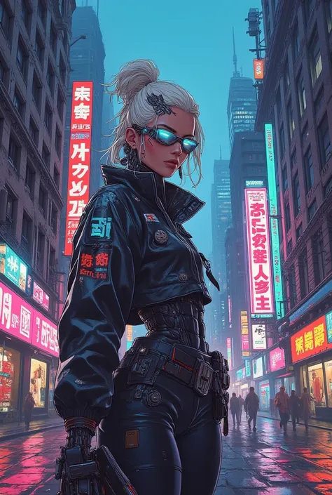 Create a breathtaking, highly detailed, and futuristic cyberpunk artwork featuring a strikingly beautiful and modern woman as th...