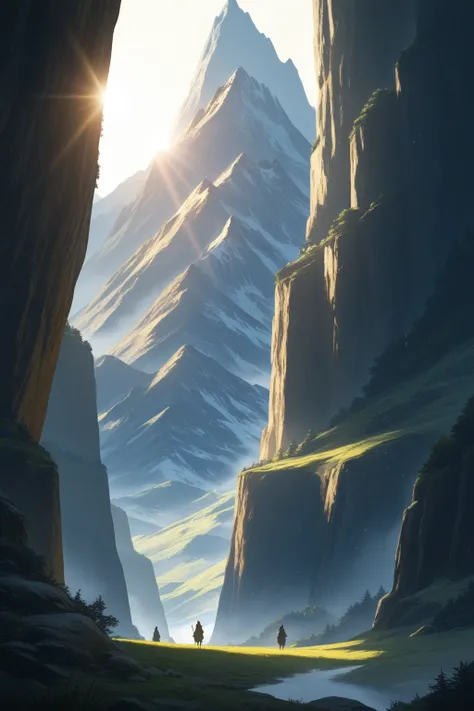 masterpiece, best quality, 
mountain, 
anime style, fantasy,
wide shot,
dramatic light, sunlight