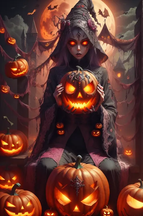 RAW photo of HalloweenGlowStyle magenta shirt, (Masterpiece:1.3) (Best quality:1.2) (High quality:1.1) ，landscape: Reine des mor...