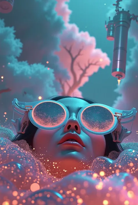 The model is wearing glass sunglasses with stars and the moon on the glass