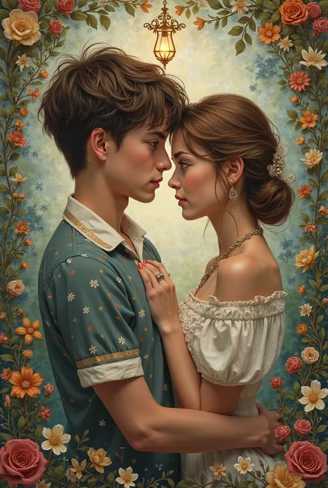 Short brown hair young man dreaming about sleeping together with a young woman with short brown hair and blue eyes, hungarian fo...