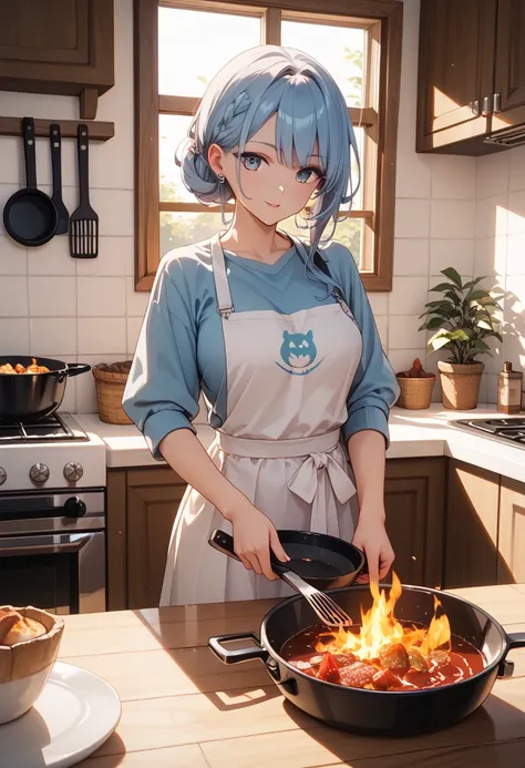 European-style interior、Cooking、put fire out of fingertips、frying pan