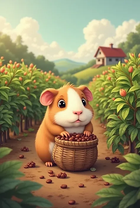 A guinea pig collecting coffee in a farm