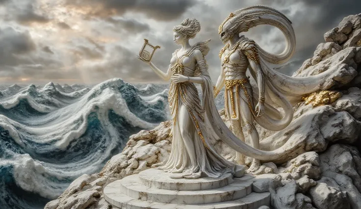 Inside the roundabout, lying elegantly on a polished white rock, You can find a woman of perfect white marble sculpture from Car...