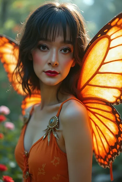 Angel girl wearing a plug suit with butterfly wings、butterfly angel、Surrounded by roses、Impressive fractal embroidery、Geometric ...