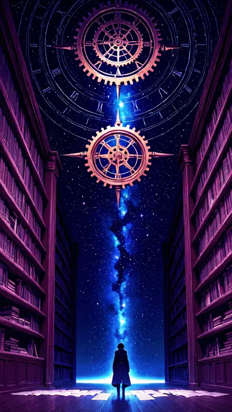 Inside the library of God, which transcends time and space,、 a space filled with endless rows of magnificent bookshelves。 in the...