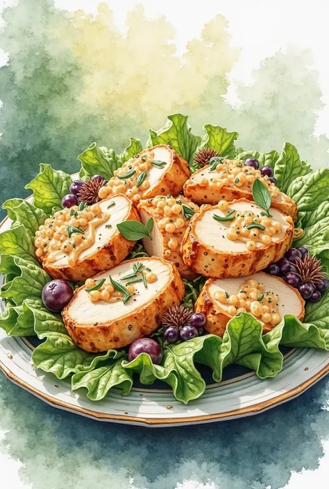 traditional coronation chicken salad watercolor style