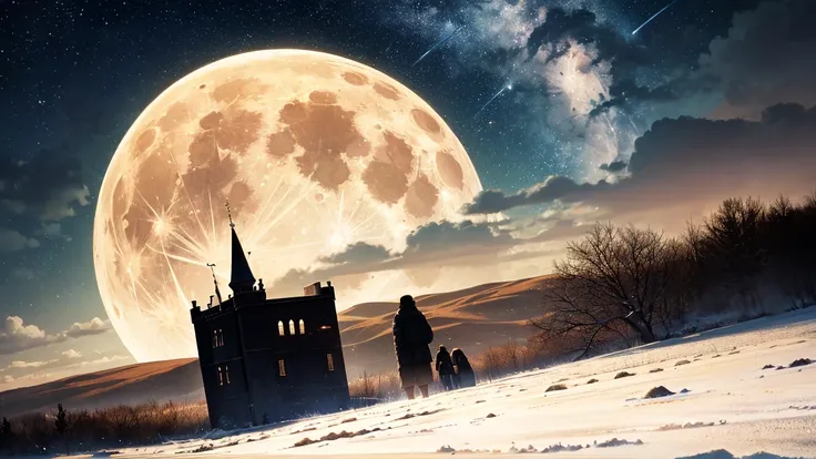 top quality,Big moon and shadow,people can be seen against the big moon,There is one full moon,There is a mood,Beautiful Scenery...
