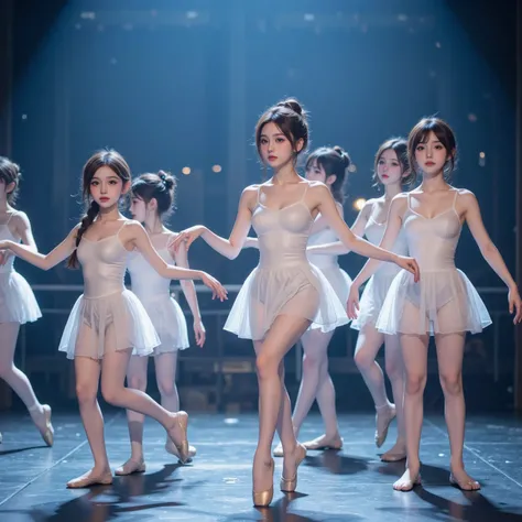 SFW, ExtremelyDetailed (((Kawaii Ballet Girls Group in a row:1.37))), Childish perfect face, Reflective Eyes, Detailed(Delicate ...