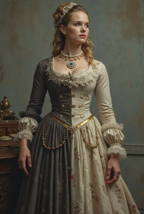 white woman from 1850 with poor clothes and rich clothes. Don't do both on the table
