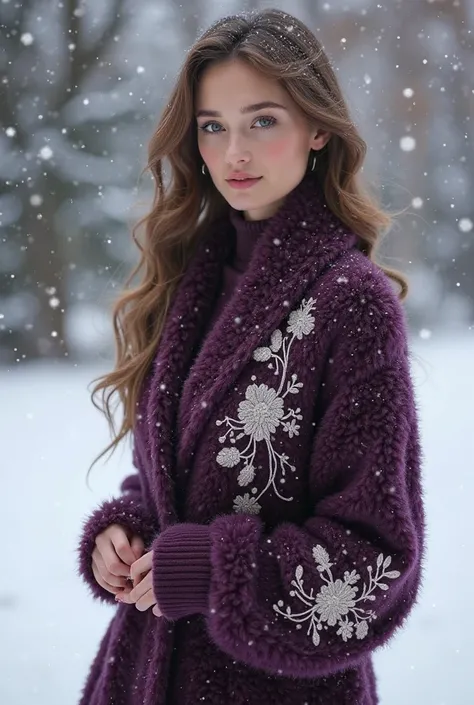 Dark purple cardigen with white flowers