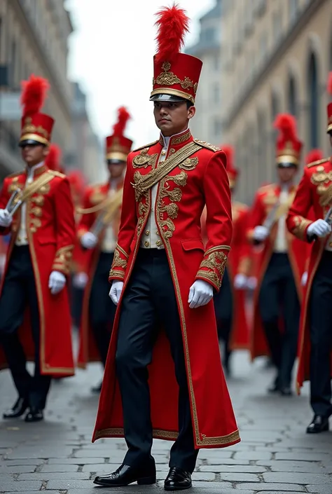 Create an image of a marching band uniform with dress pants, and mainly based on the image provided(the Disbravadores club gala ...