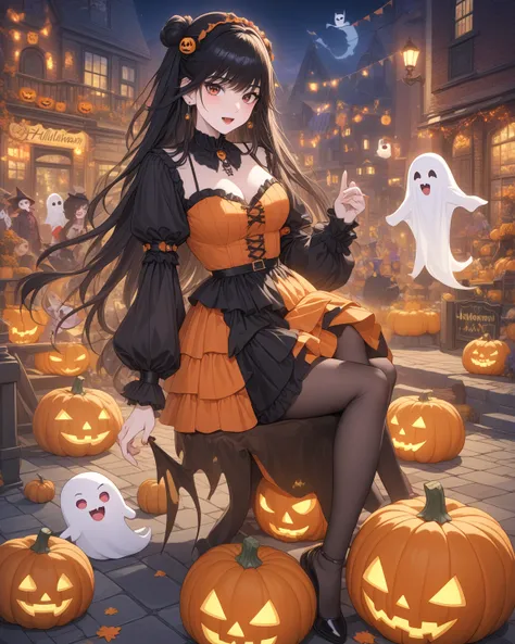 masterpiece, top quality, halloween, Costume party, Costume,  pumpkin, Ghost, Witches, Vampires, anime style, high resolution, S...