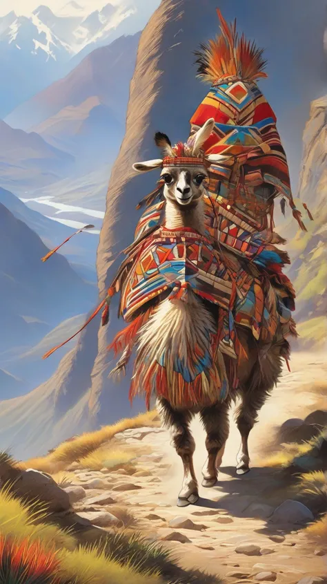 Masterpiece, ultra high quality, cinematic concept illustration of a Chasqui — imperial messenger of the Inca Empire — running a...