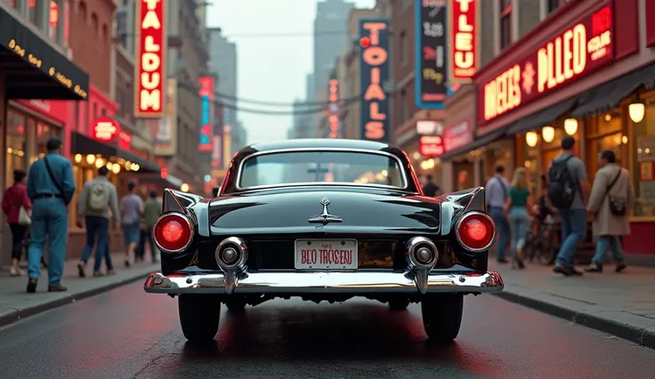 Ford Thunderbird (1955) in showroom black culture back view 