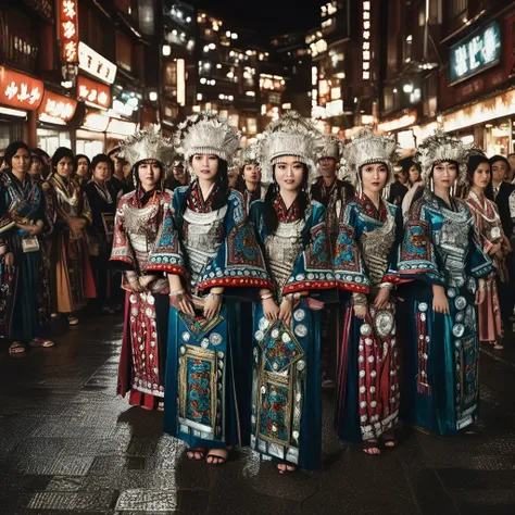 ：Live-action, realistic photography, several beautiful Japanese women, early 20s, modern swordsmen in kimono, walking straight t...