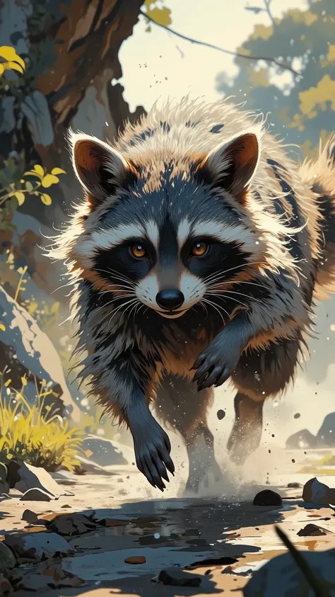animal,in a dynamic motion,raccoon,elegant